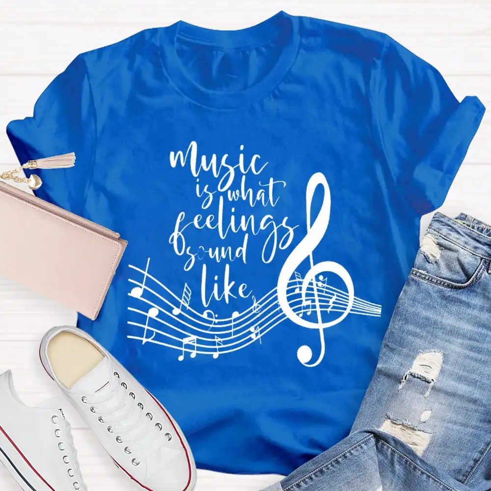 Music Is What Feelings Sound Like Musical Pattern T-Shirt