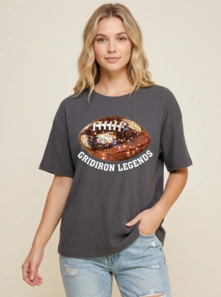 Women's Football Fan Gridiron Legends Glitter Ball Printed T-shirt