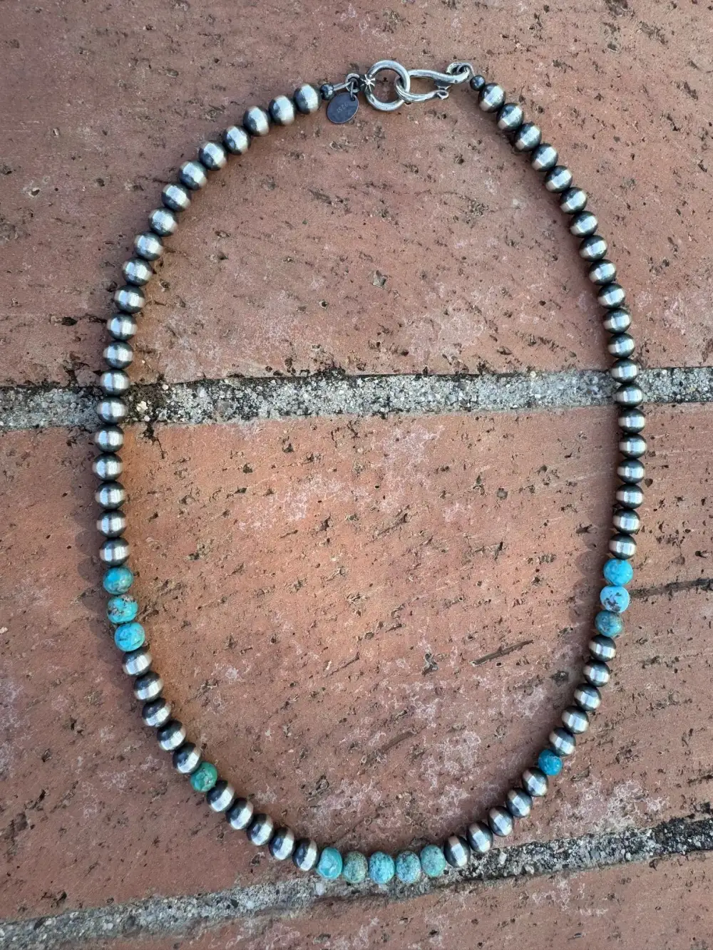 Beaded Turquoise Pearl Sterling Silver Artisan Necklace