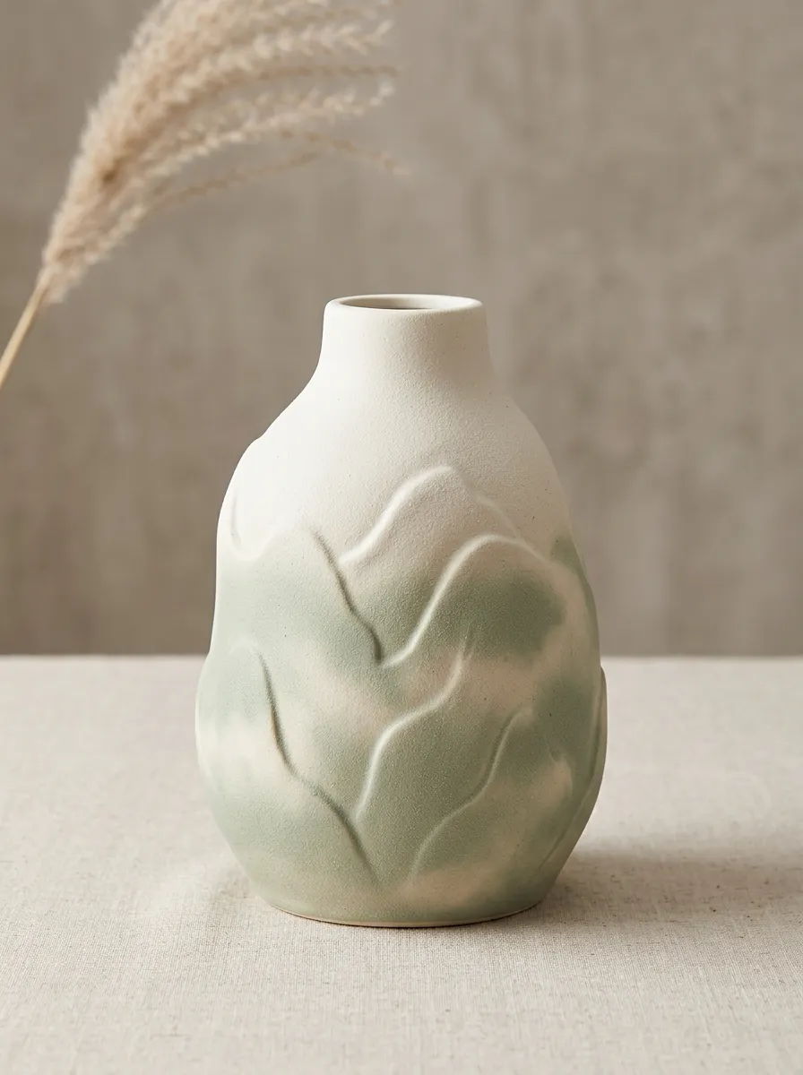 Minimalist Leaf Embossed Ceramic Table Vase