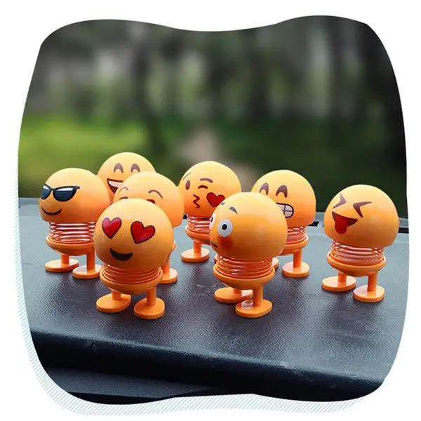 Cute Emoji Bobble Head Dolls, Funny Smiley Face Springs 6-pcs set