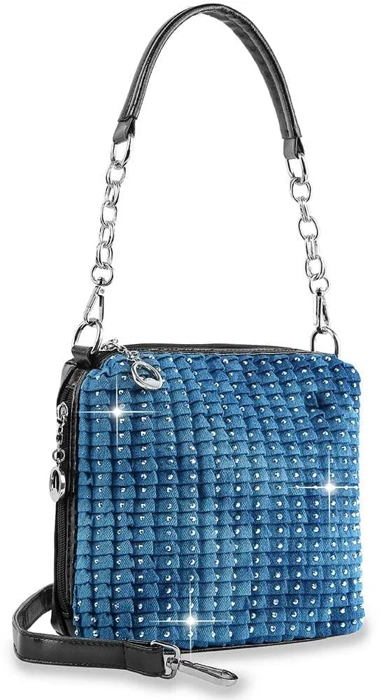 Everyday Detail Studded Crystal Accent Pocketed Faux Leather Shoulder Bag