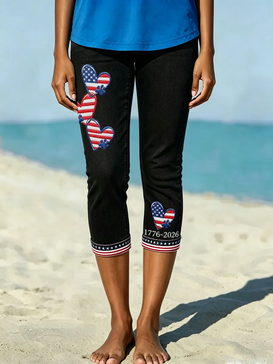 Women's American Paw Print Denim Pattern Leggings