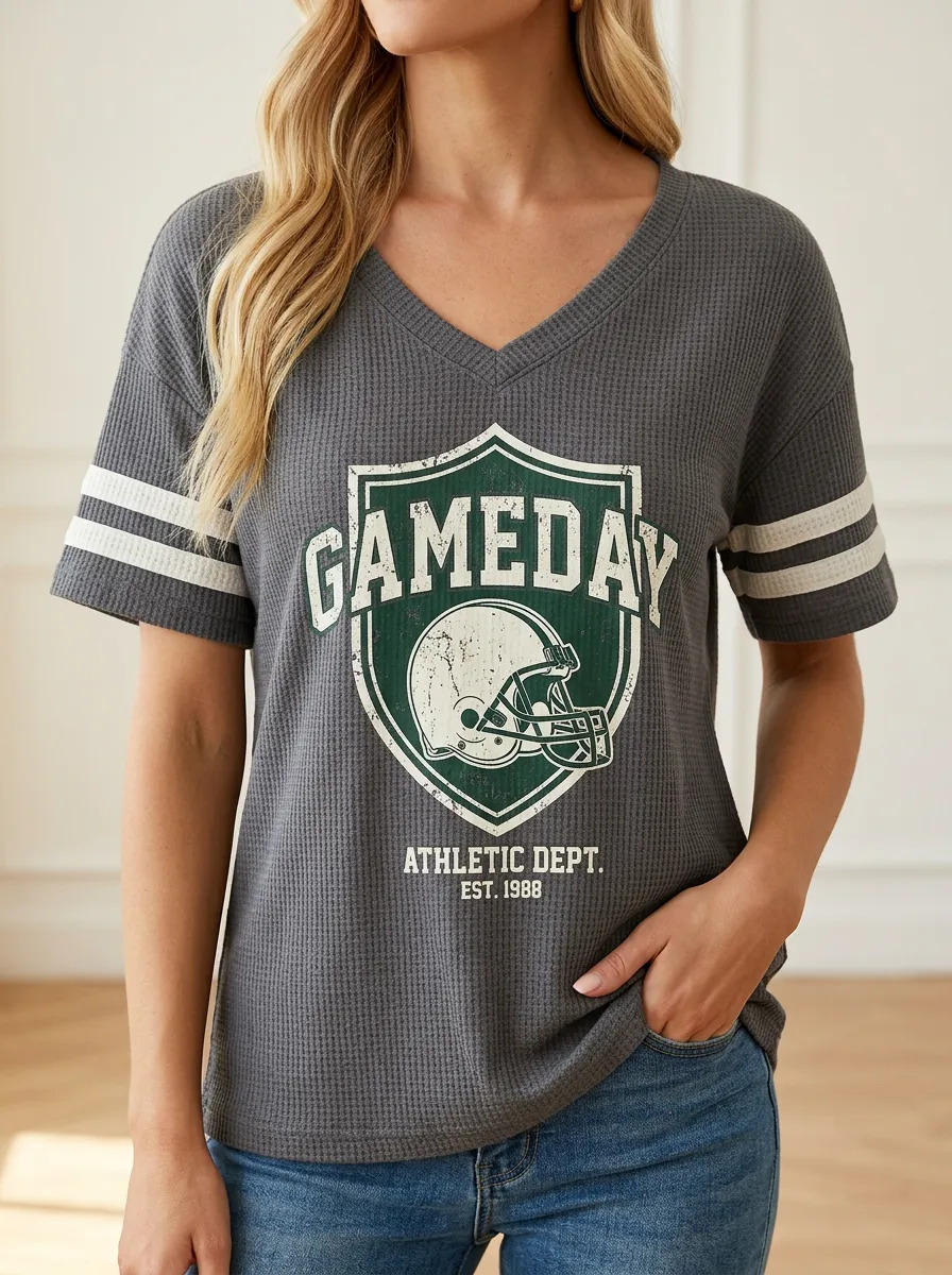 Women's Gridiron Football Gameday Helmet Shield Printed Waffle Top