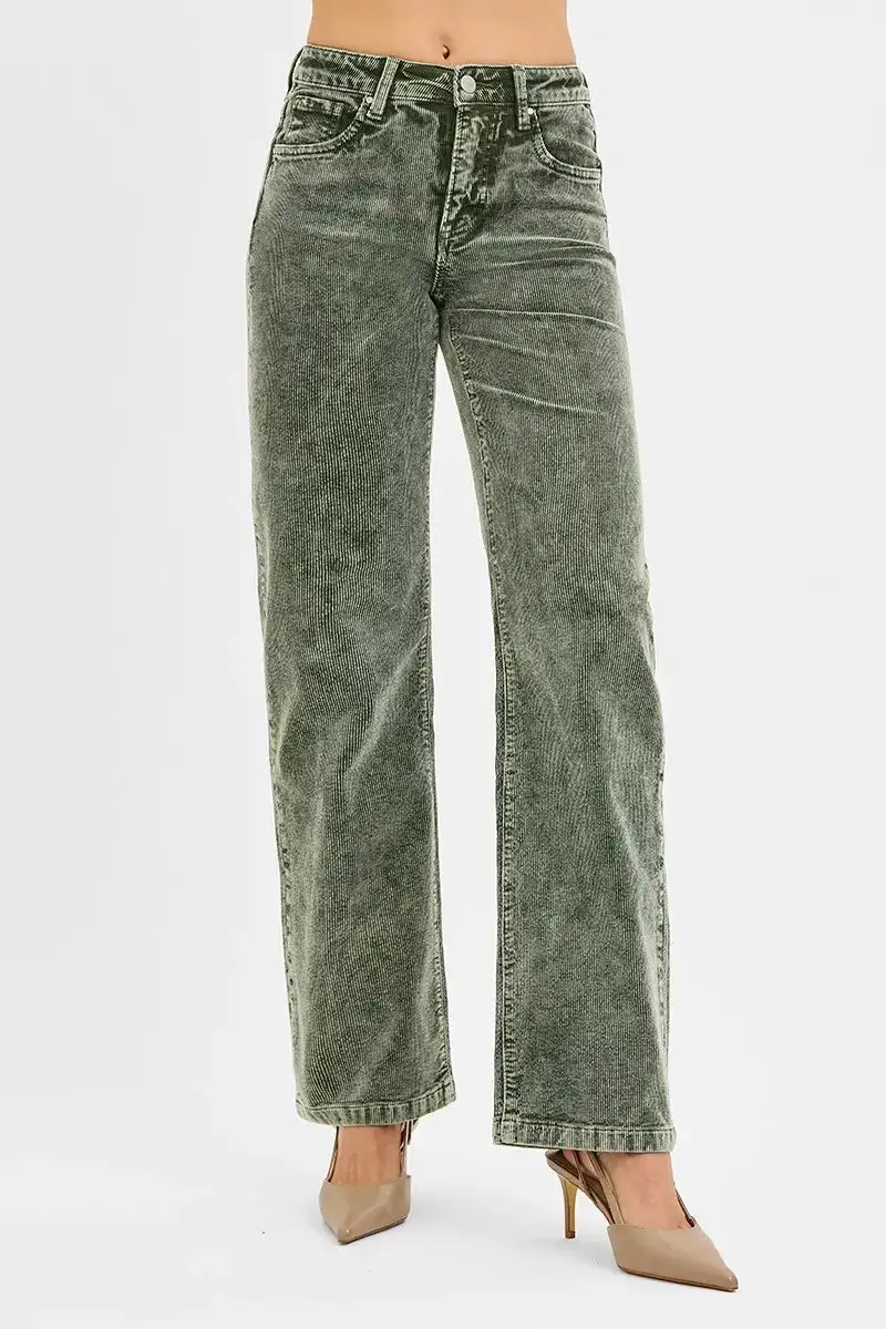 Relaxed Tummy Control Mid Rise Straight Leg Corduroy Pants