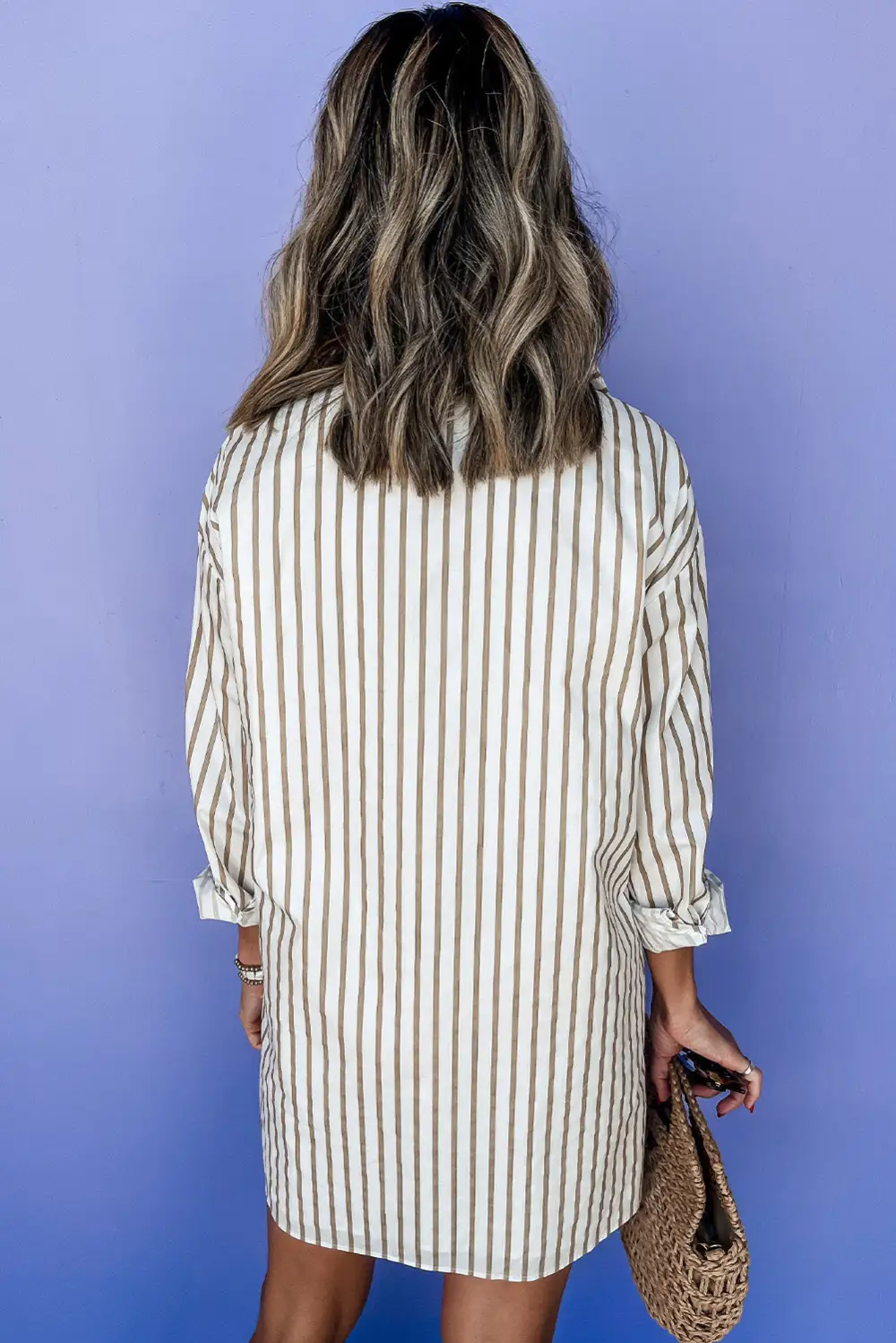 Striped Button Front Long Sleeve Mini Dress