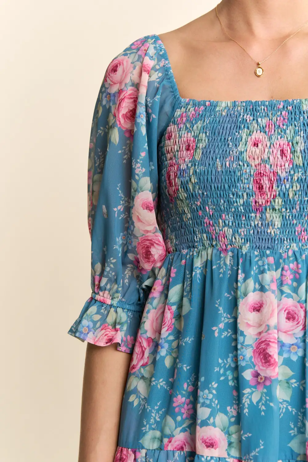 Floral Chiffon Smocked Tiered Dress