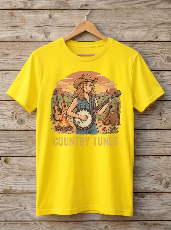 Backroad Country Music Banjo Cowgirl Crew Neck T-Shirt