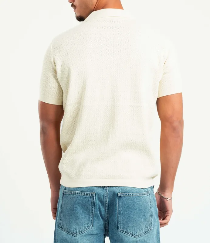 Beige Wavy Texture Knit Polo