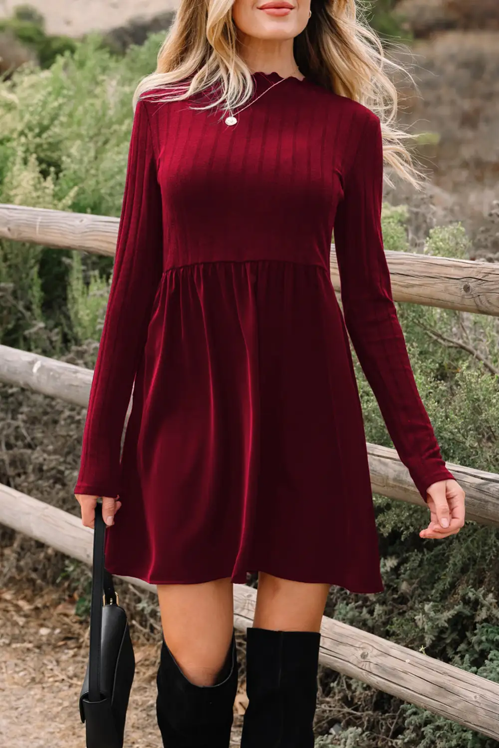 Polished Detail Patchwork Ribbed Knit Mini Dress