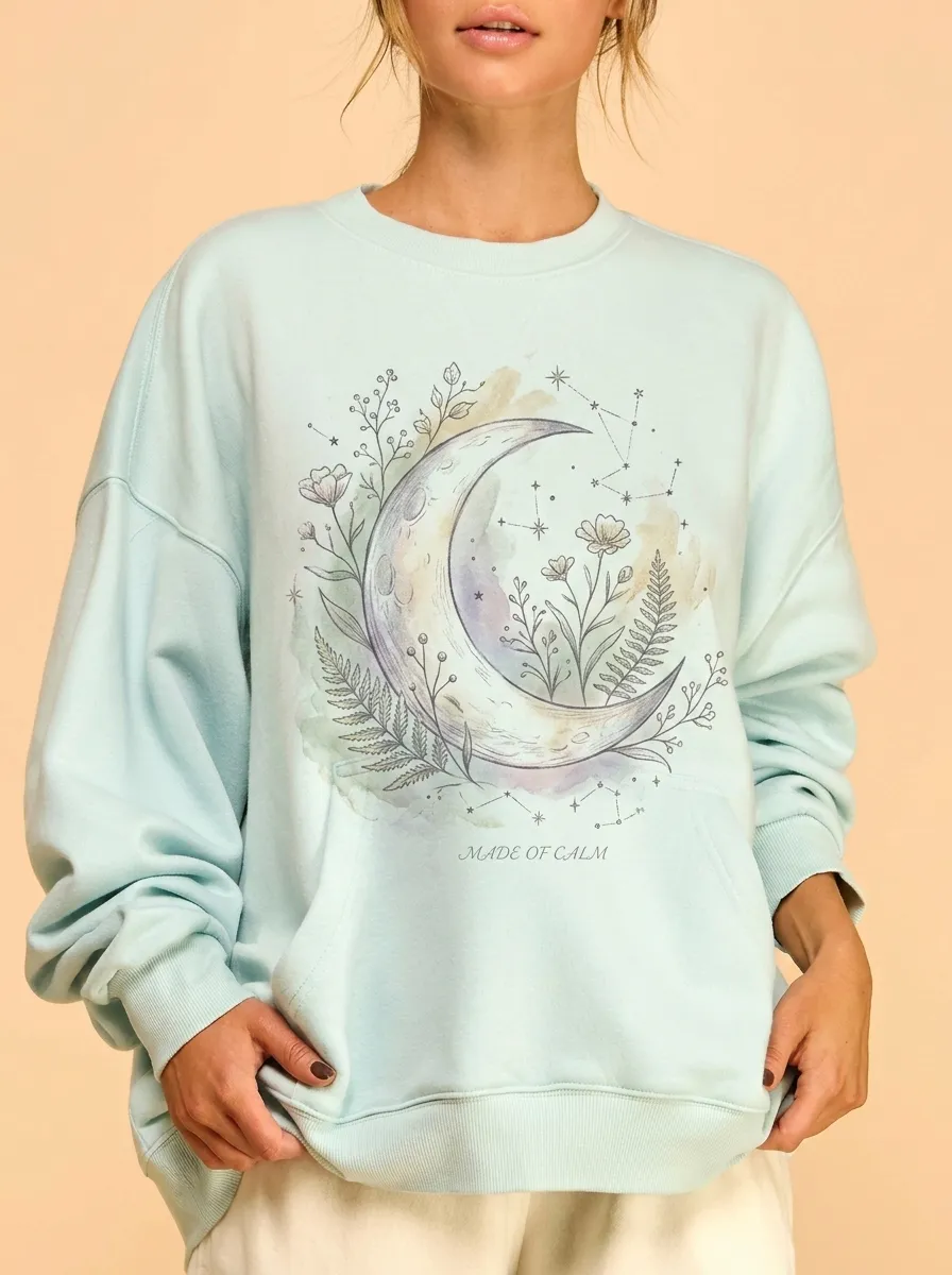 Women's Celestial Floral Moon Printed Sweatshirt