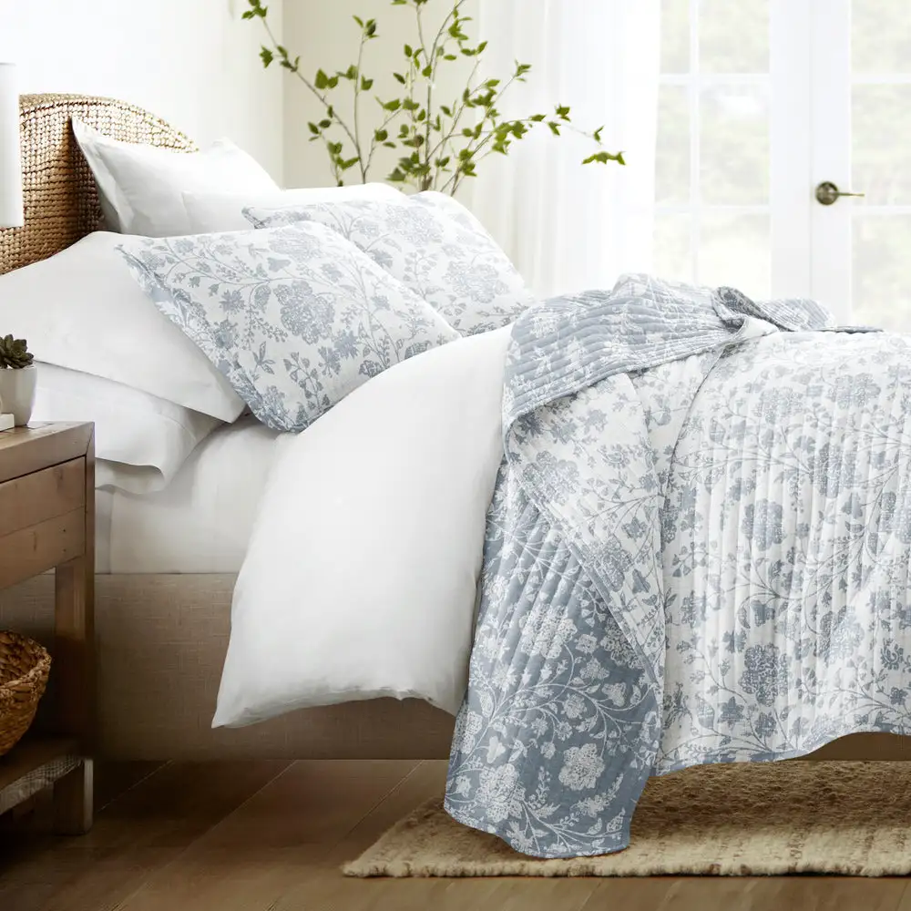 Textured Floral Reversible Quilted Coverlet Set