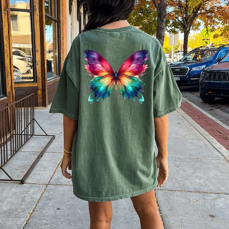 Watercolor Butterfly Graphic Women Women's Oversized Comfort T-Shirt Back Print