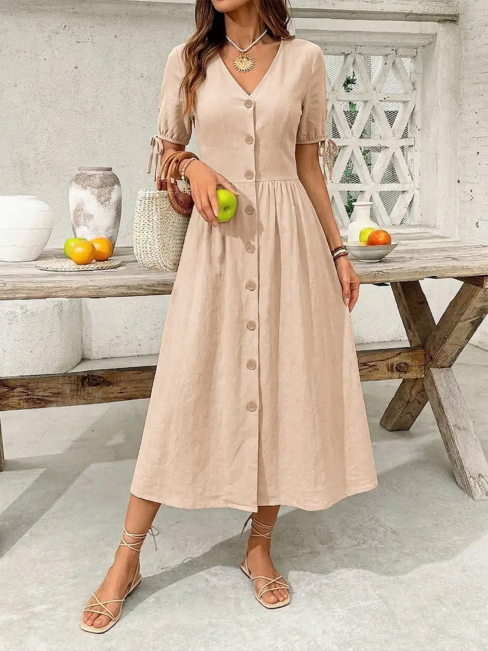 Elegant Short Sleeve Midi Dress