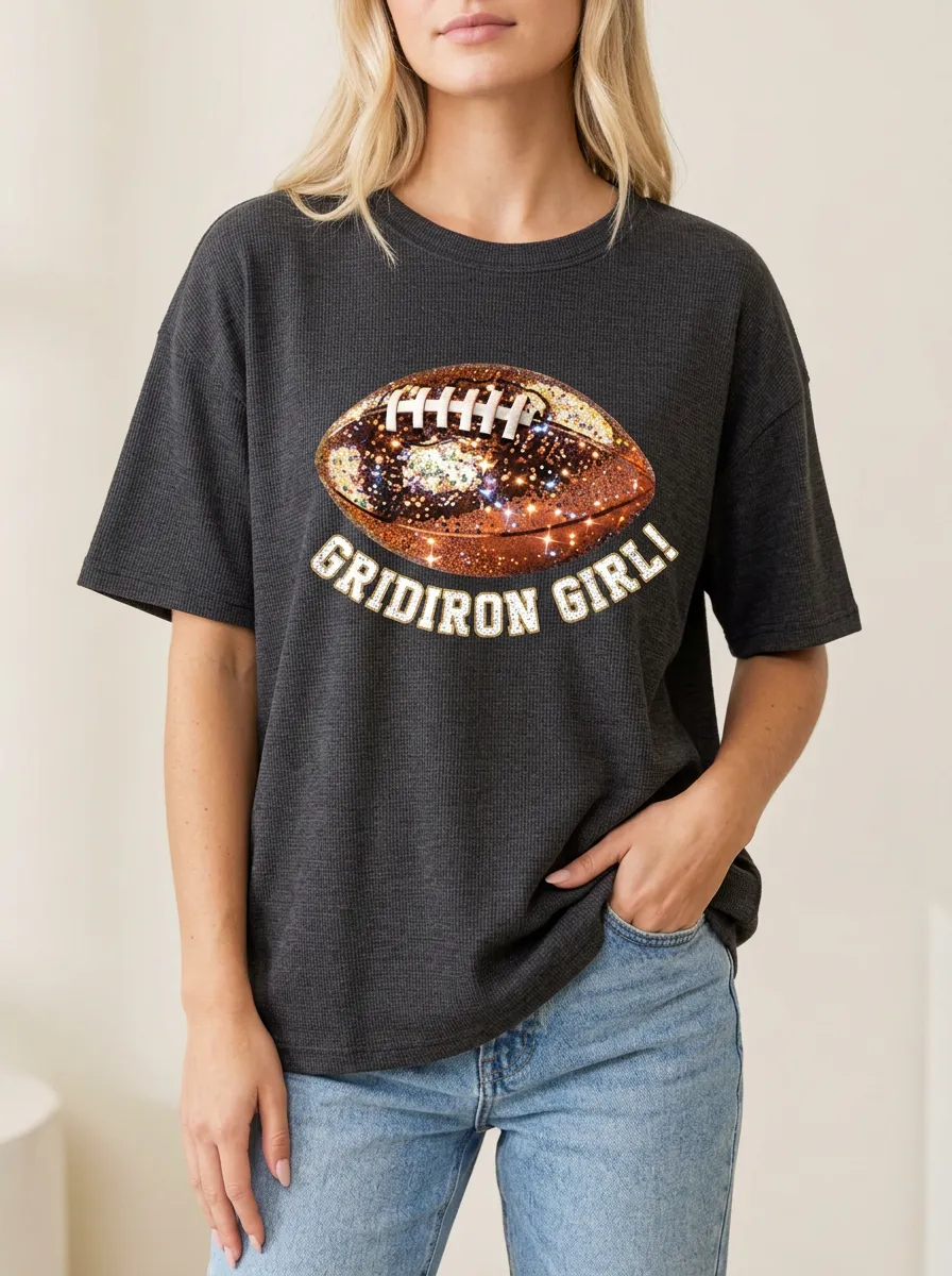 Women's Gridiron Ball Sparkle Graphic T-Shirt