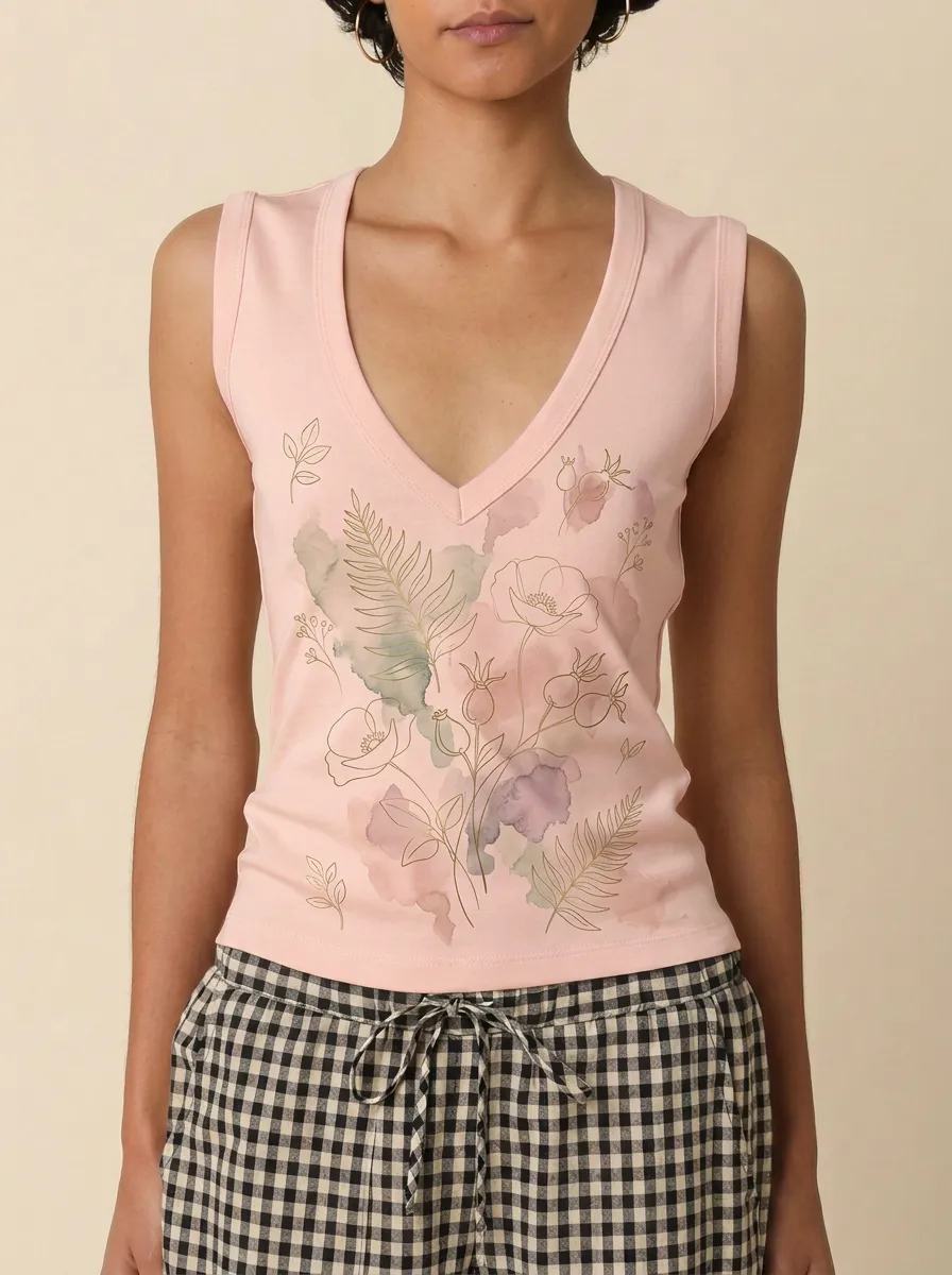 Women's Botanical Nature Lover Floral Watercolor Printed Tank Top