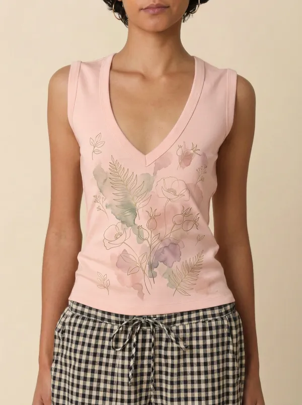 Women's Botanical Nature Lover Floral Watercolor Printed Tank Top