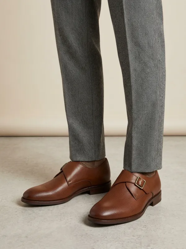 Men's Everyday Business Formal Textured Leather Monk Strap Shoes