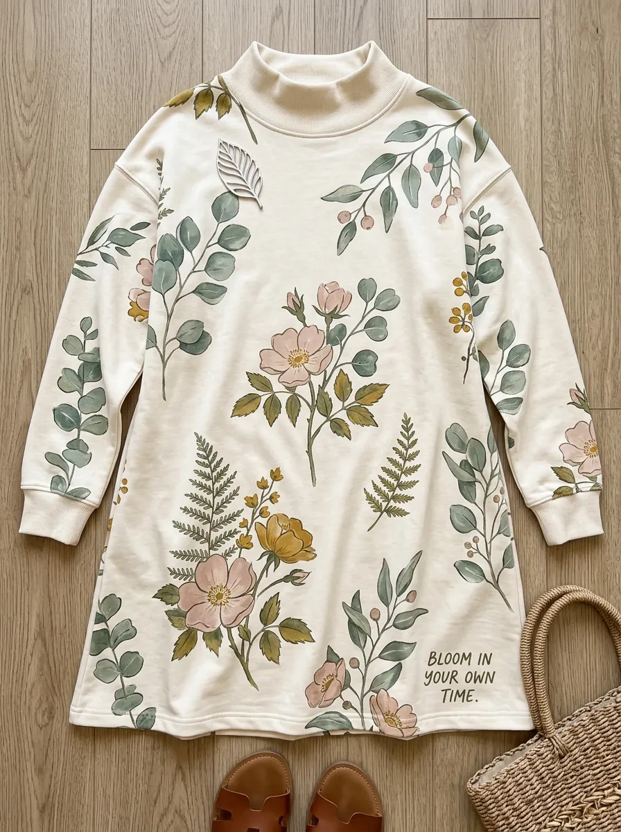 Botanical Floral Bloom In Your Own Time Sweatshirt