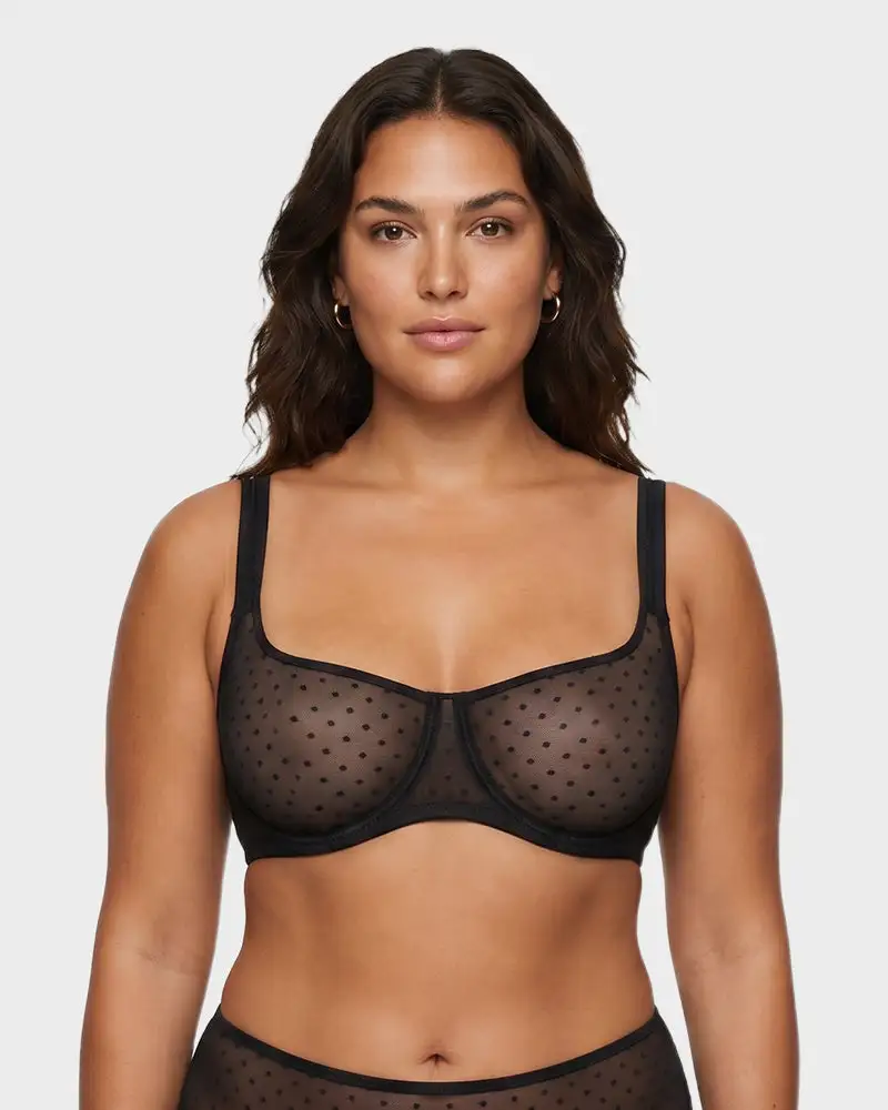 Sheer Unlined Dot-Mesh Balconette Bra