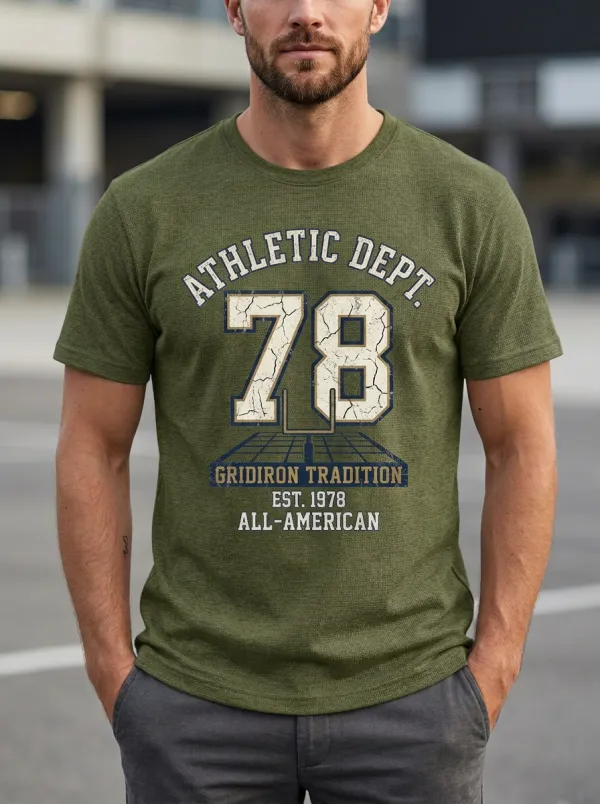Men's Touchdown Inspired Football Gridiron Ball Crew Neck Graphic T-Shirt