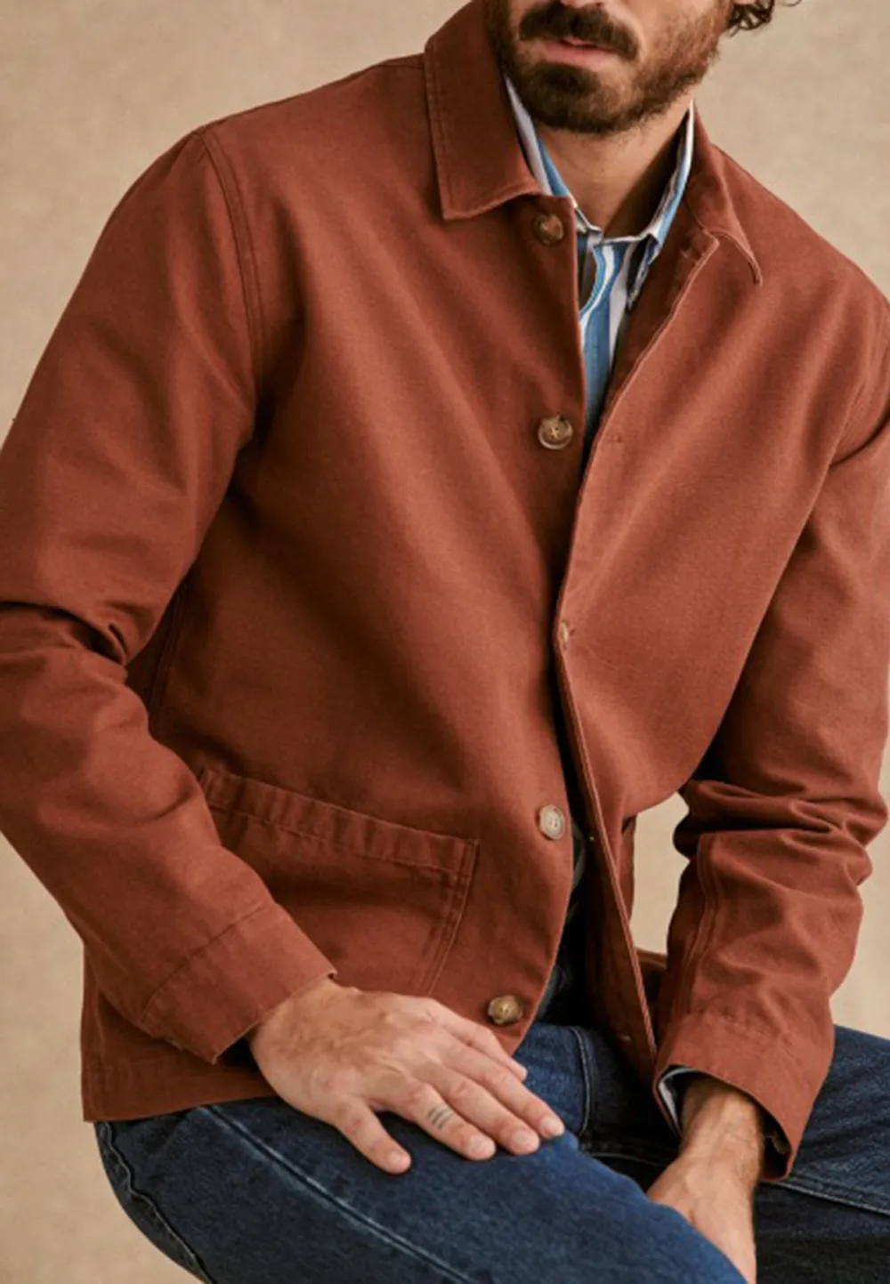 Rust Brown Cotton Blend Button Front Jacket