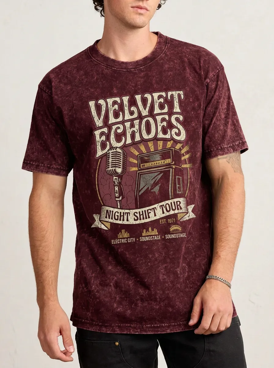 Men's Rock Band Velvet Echoes Microphone Amplifier Printed T-shirt