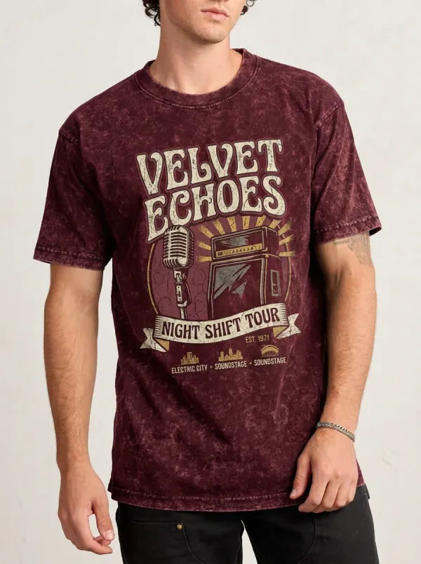 Men's Rock Band Velvet Echoes Microphone Amplifier Printed T-shirt