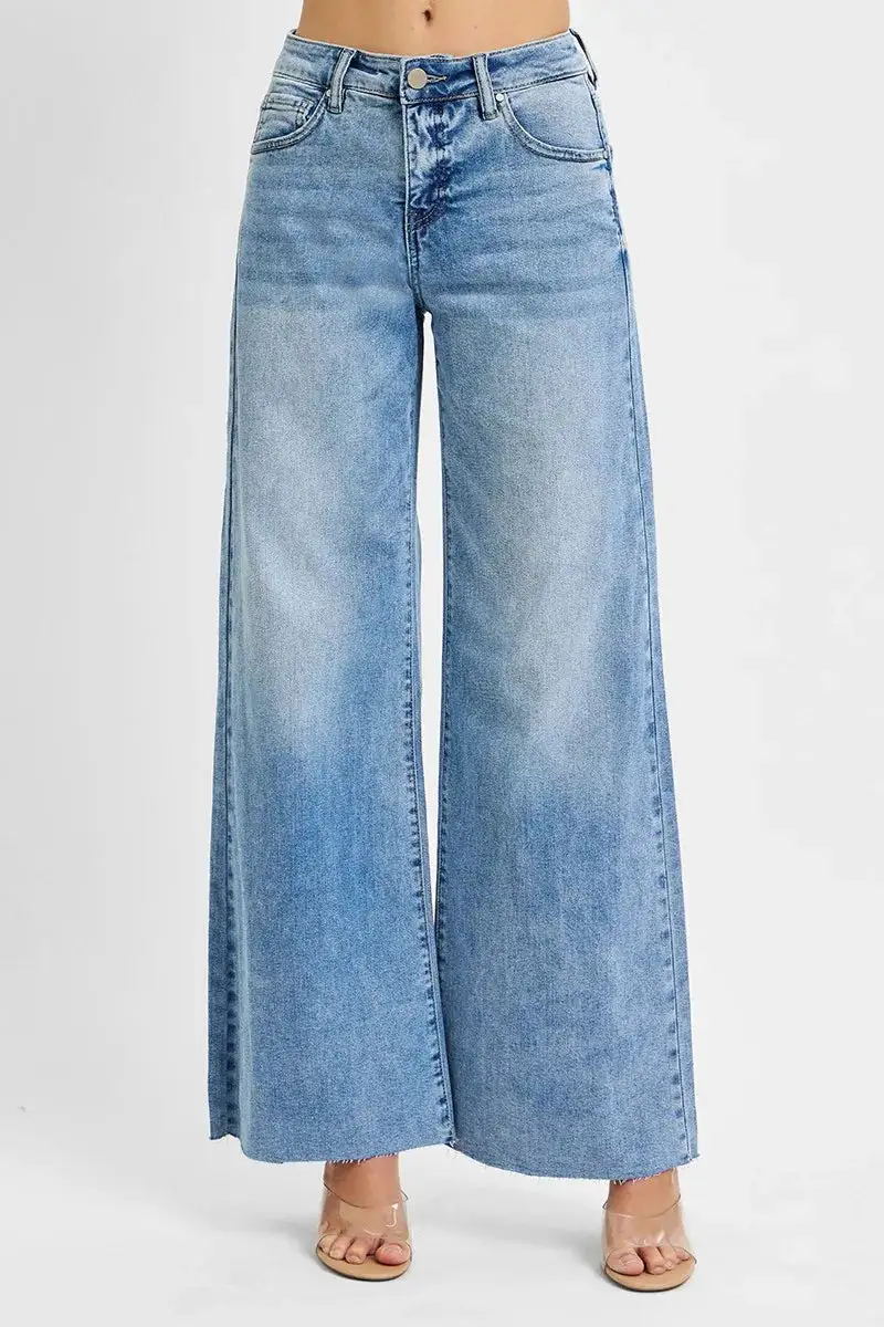 Full Size Tummy Control High Rise Ankle Palazzo Jeans Plus Size