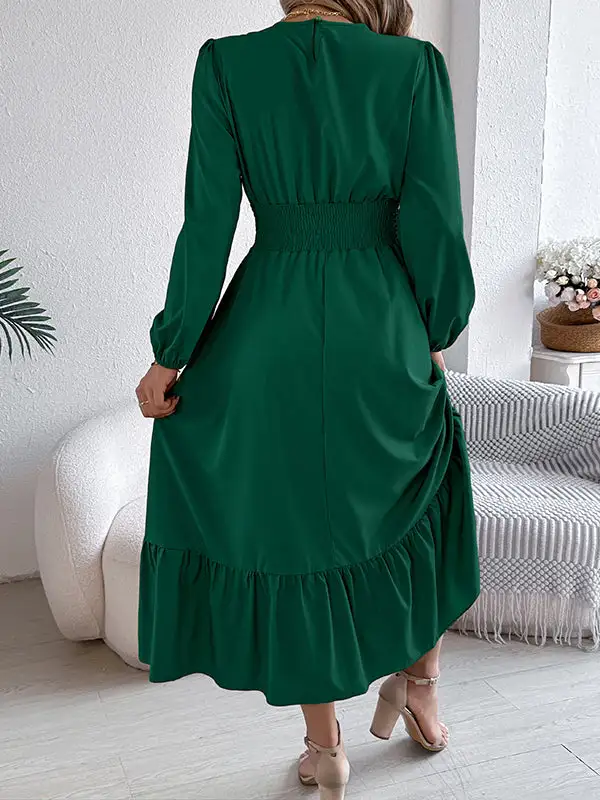 Elasticated Pleated Neck Maxi Dress