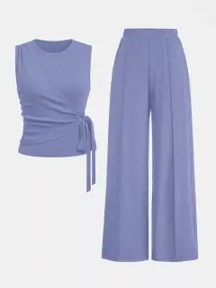 Tailored Round-Neck Pants Matching Set