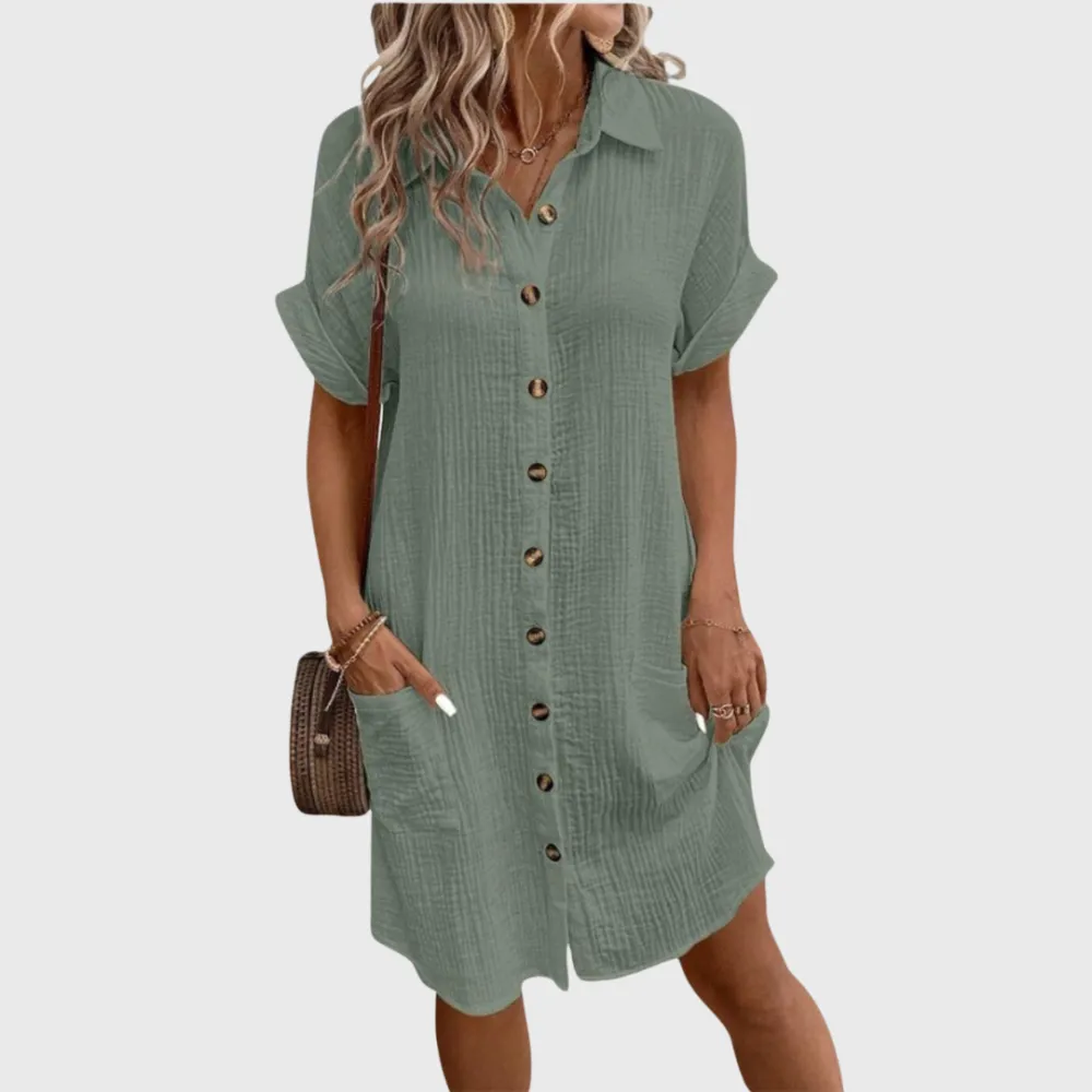 Pocket Detail Shirt Style Relaxed Casual Dress
