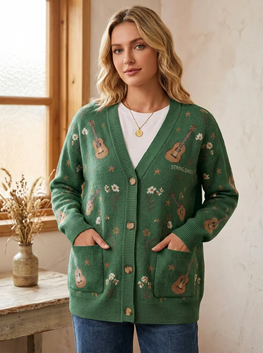 Rustic Casual-Look Women's Country Music Knit Cardigan