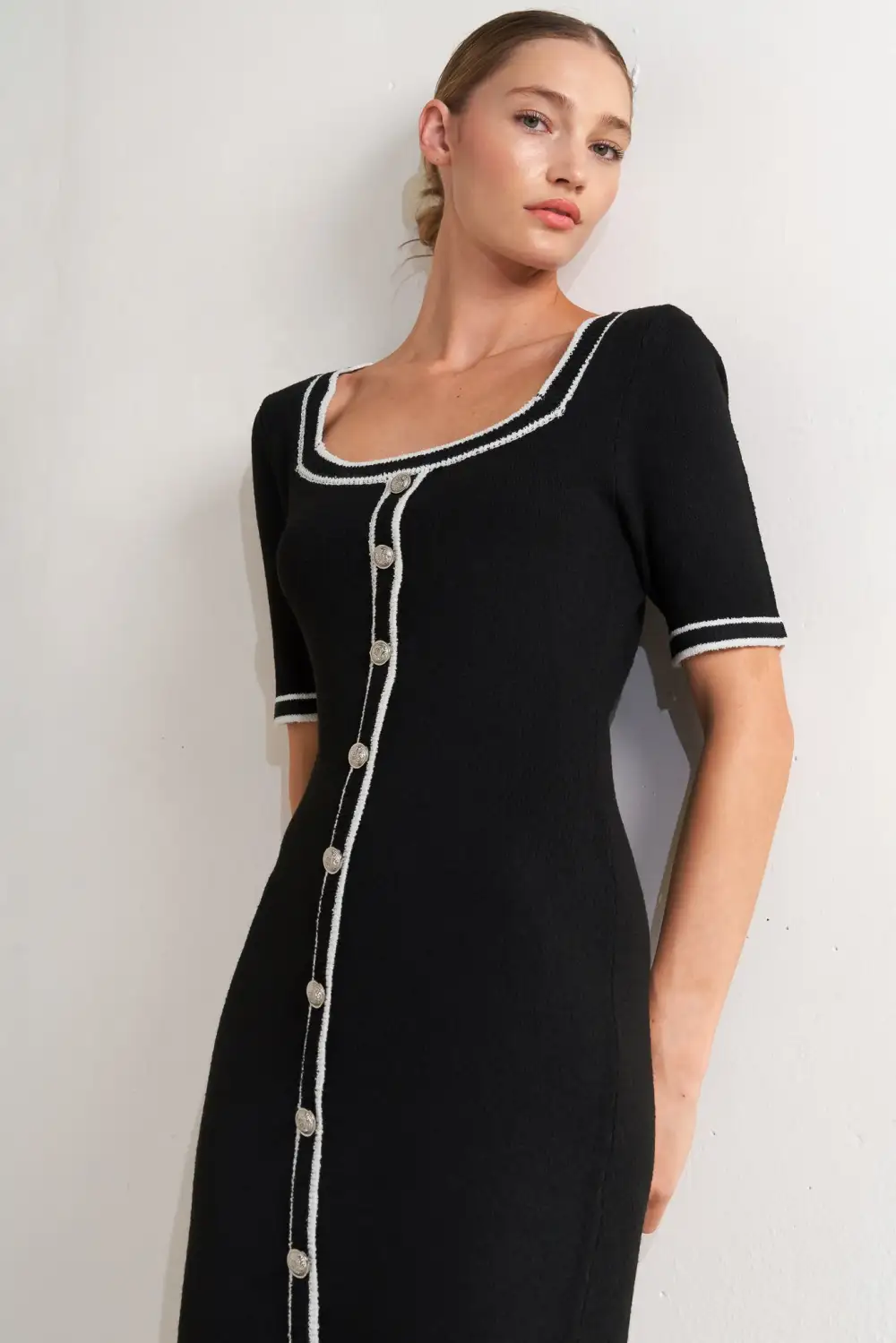 Short-Sleeve Knit Midi Dress