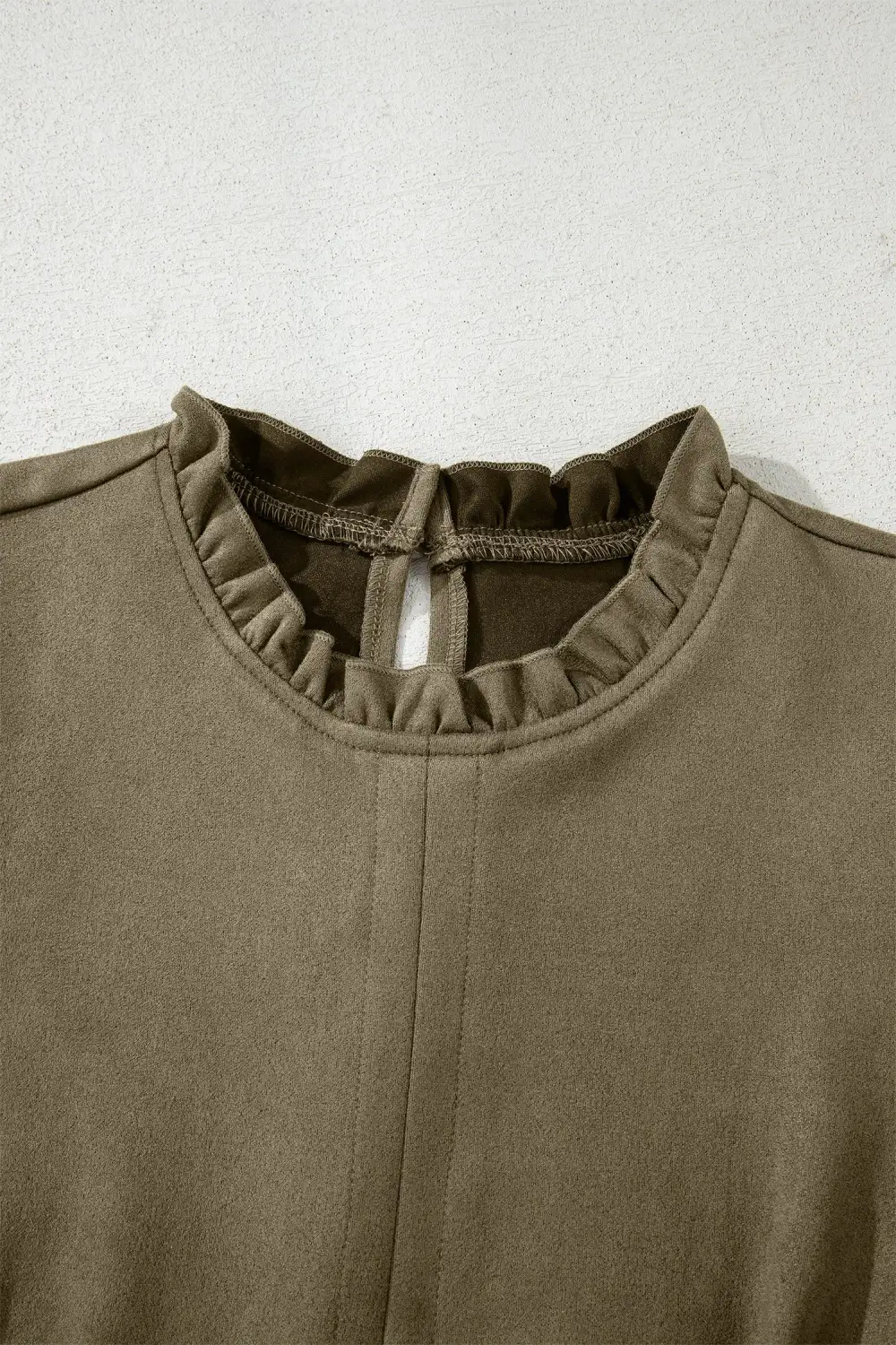 Polished Detail Round Neck Ruffle Puff Sleeve Mini Dress