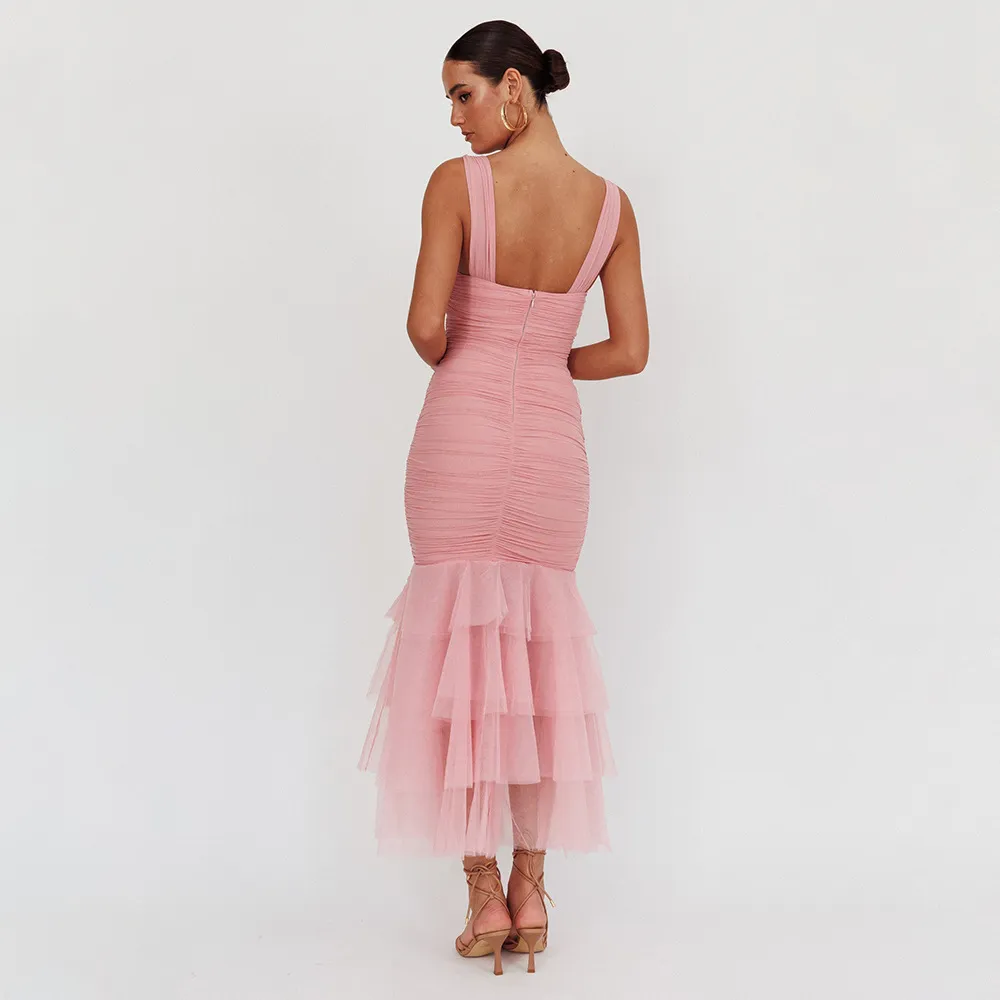 Adela Net-Silk Maxi Dress