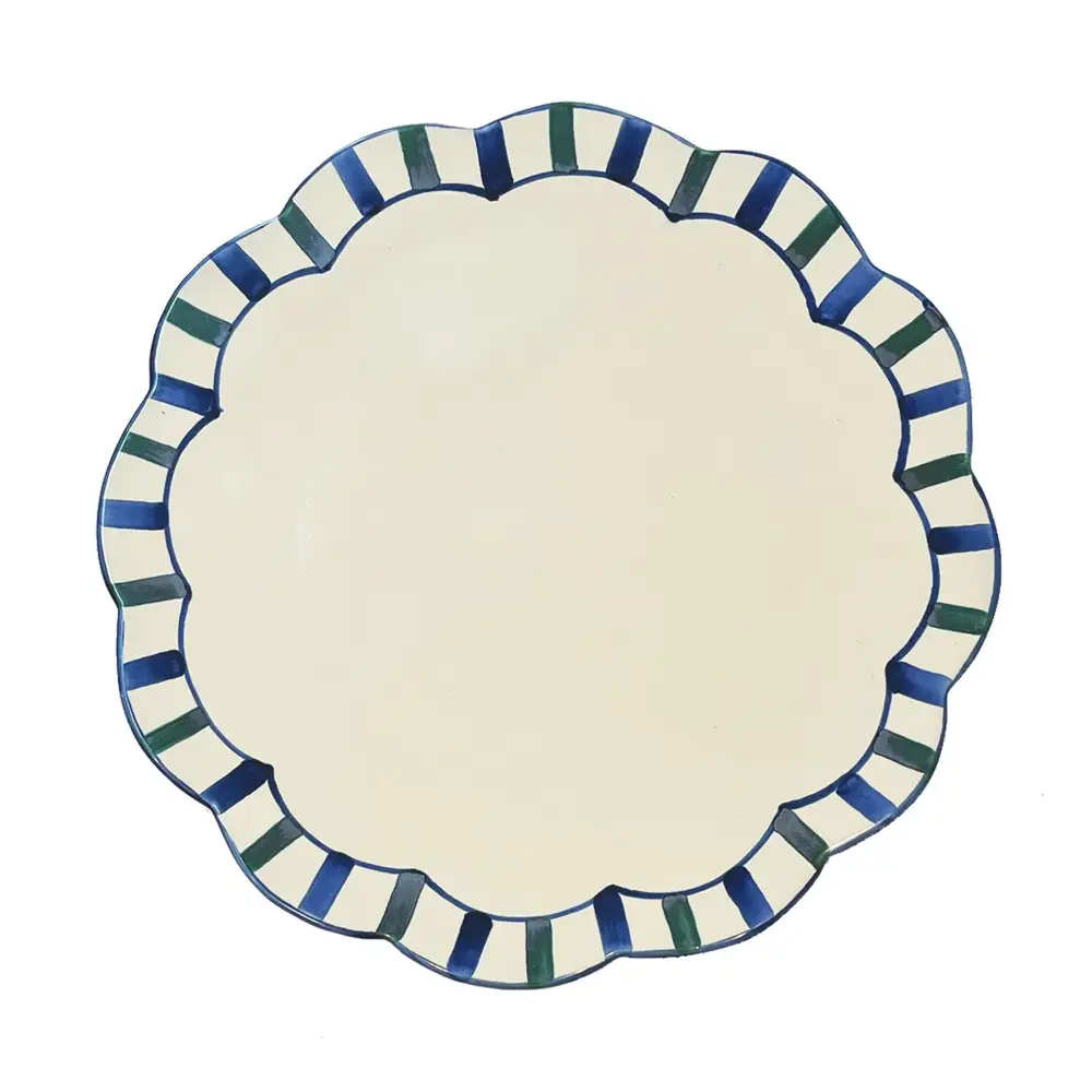 Hand-Painted Scalloped Ceramic Serving Platter