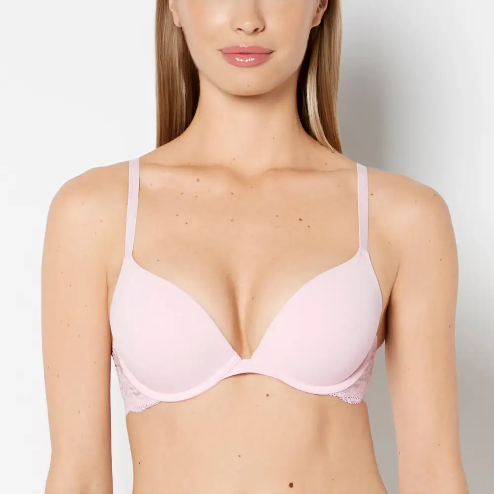 Versatile Smooth Push Up Plunge Bra With Charmed Lace Wing