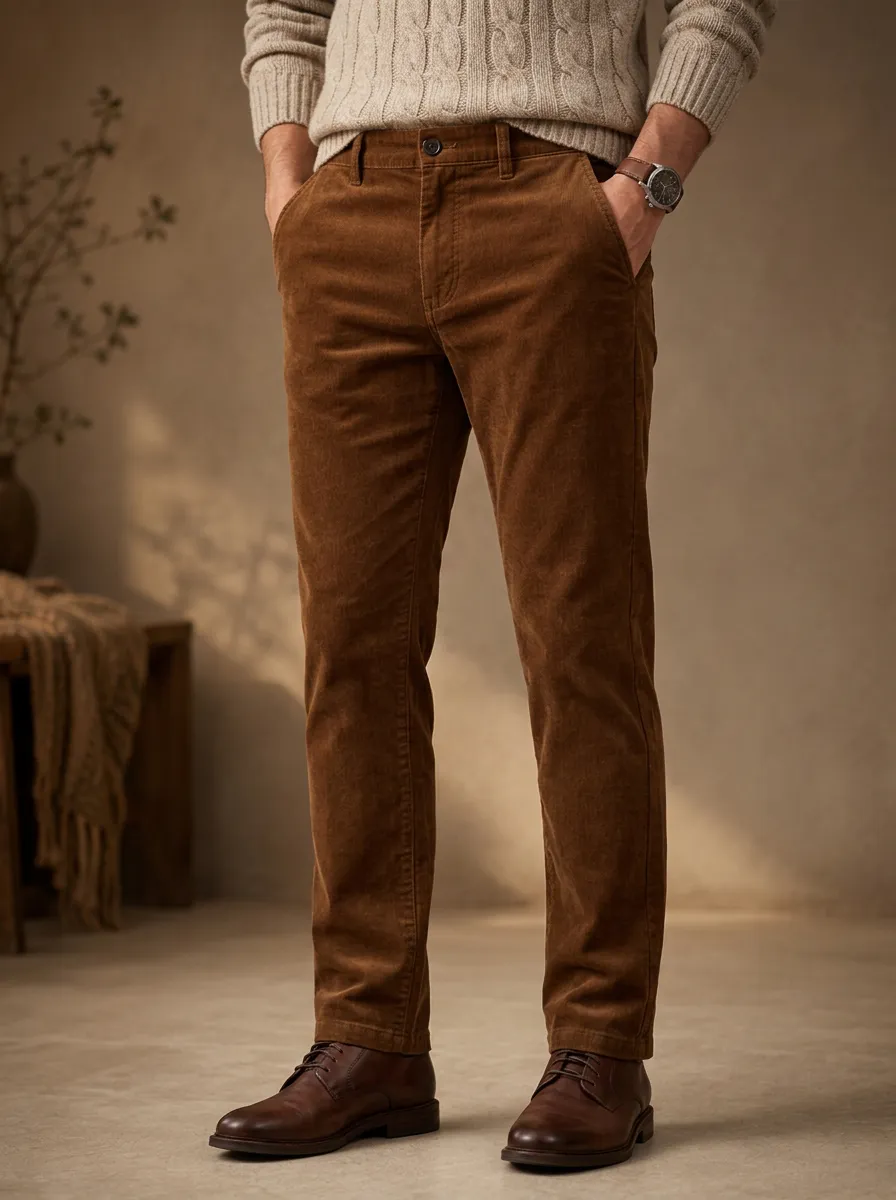 Men's Autumn Winter Everyday Corduroy Casual Button Front Pants