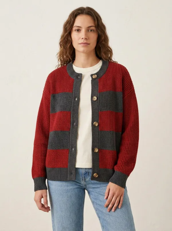 Relaxed Layering Distinctive Rugby Striped Knit Cardigan