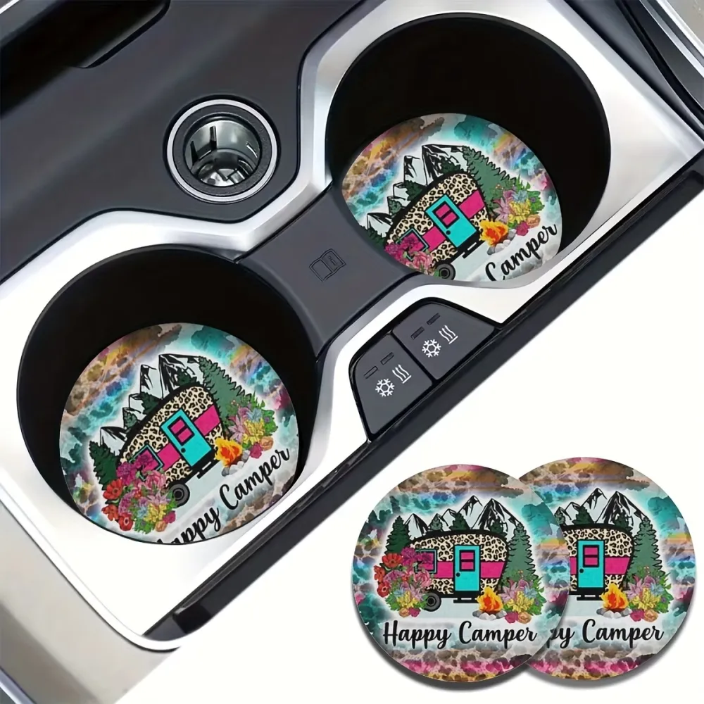2 Pcs Pattern Car Cup Mat