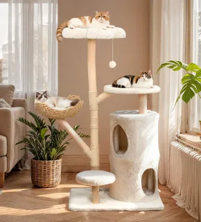 Comfortable Cat Climbing Tree White
