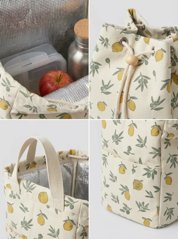 Lemon Fruit Botanical Pattern Printed Insulated Lunch Bag