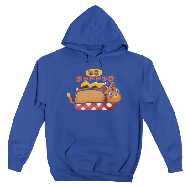 Men's Cartoon Cat Hot Dog Print Long-Sleeve Hoodie