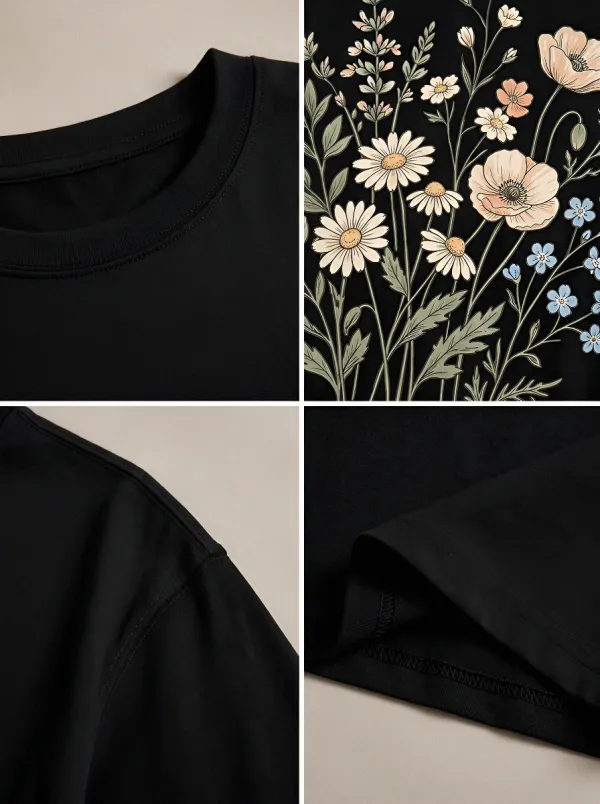 Women's Botanical Nature Lover Wildflower Bouquet Printed T-shirt