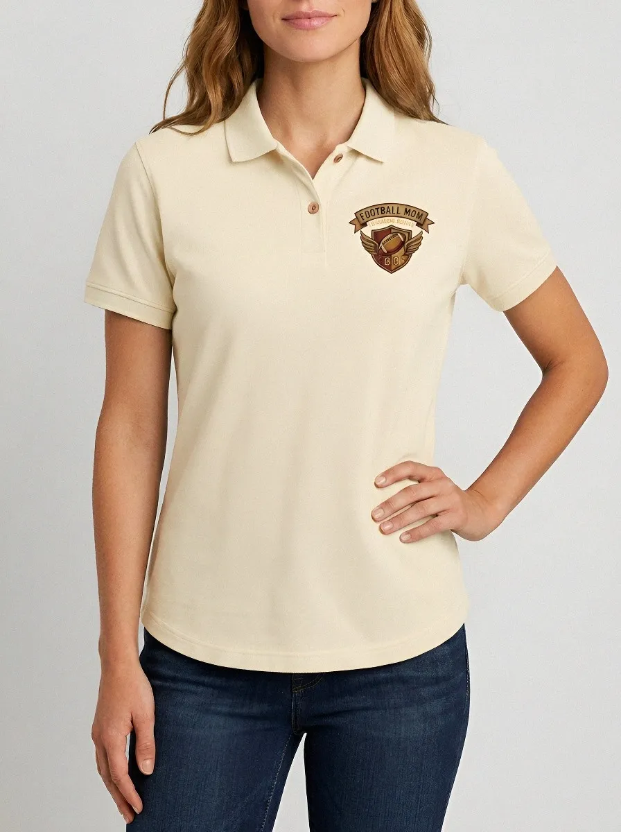 Women's Football Mom Winged Shield Emblem Printed Polo Shirt