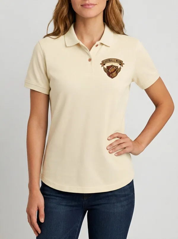 Women's Football Mom Winged Shield Emblem Printed Polo Shirt