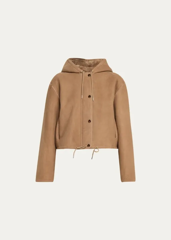 Leather Shearling Long Sleeve Parka Jacket