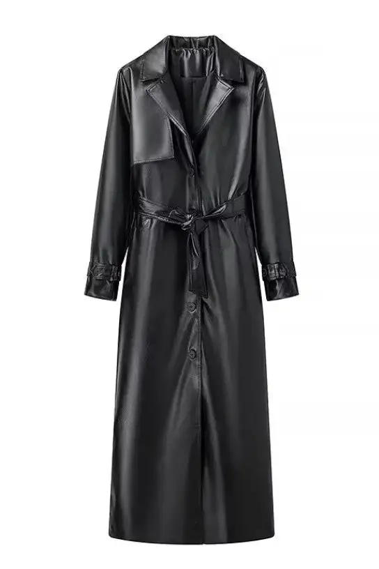 Belted Leather Chic Coat