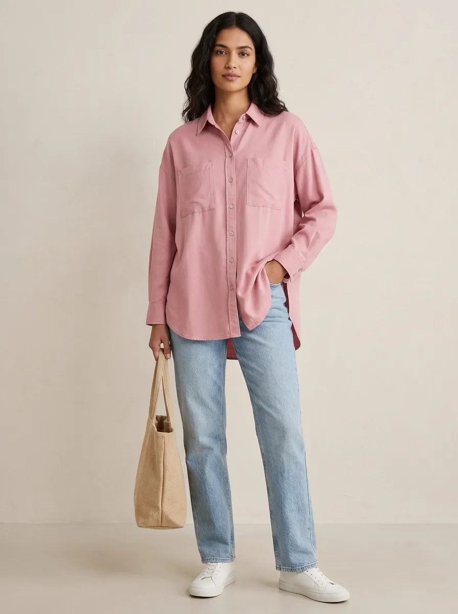 Women's Casual Pink Solid Color Long Sleeve Button Down Shirt
